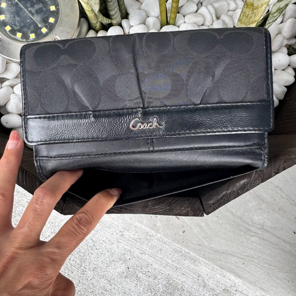 Coach Soho pleated signature Leather trifold Black and Gray check Wallet - Picture 8 of 10